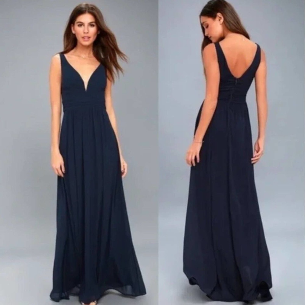 LULU'S Leading Role Dress Chiffon Ball Gown Blue Wedding Bridesmaid Prom Medium
